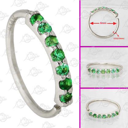 Jewelry Avalanche Unisex 20G 14K Gold 7-stone Emerald Nose Hoop, 8mm(5/16") Nose Ring