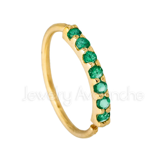 Jewelry Avalanche Unisex 20G 14K Gold 7-stone Emerald Nose Hoop, 8mm(5/16") Nose Ring