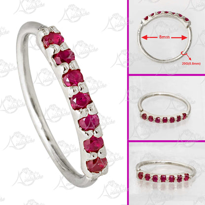 Jewelry Avalanche Unisex 20G 14K Gold 7-stone Ruby Nose Hoop, 8mm(5/16") Nose Ring