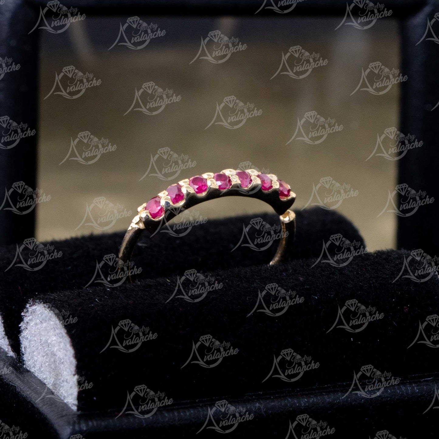 Jewelry Avalanche Unisex 20G 14K Gold 7-stone Ruby Nose Hoop, 8mm(5/16") Nose Ring