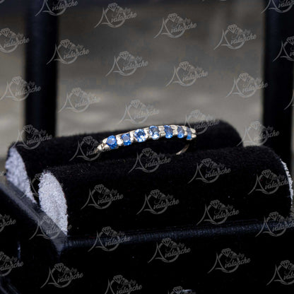 Jewelry Avalanche Unisex 20G 14K Gold 7-stone Blue Sapphire Nose Hoop, 8mm(5/16") Nose Ring