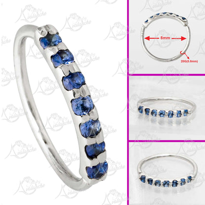 Jewelry Avalanche Unisex 20G 14K Gold 7-stone Blue Sapphire Nose Hoop, 8mm(5/16") Nose Ring