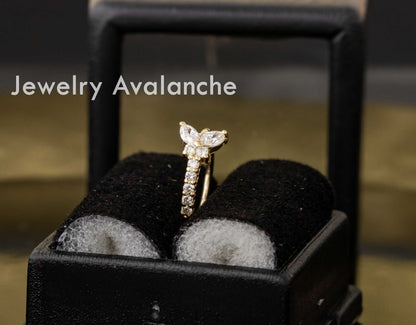 Jewelry Avalanche 14K Gold Butterfly Diamond Nose Hoop Ring, 20G 8mm Twist-open Nose Ring