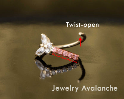 Jewelry Avalanche 14K Gold Butterfly Diamond Nose Hoop Ring, 20G 8mm Twist-open Nose Ring