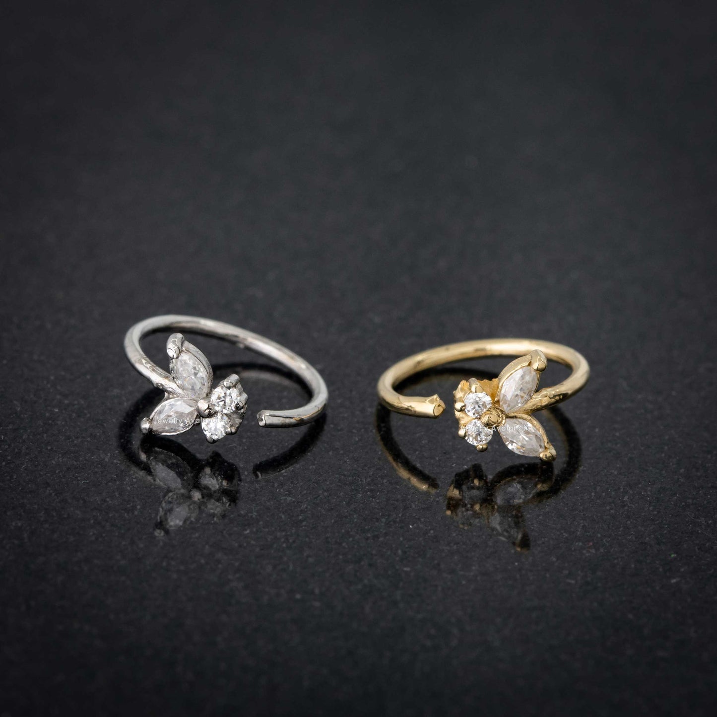 Jewelry Avalanche 14K Gold Butterfly CZ Nose Hoop Ring, 20G, 8mm, Twist-open