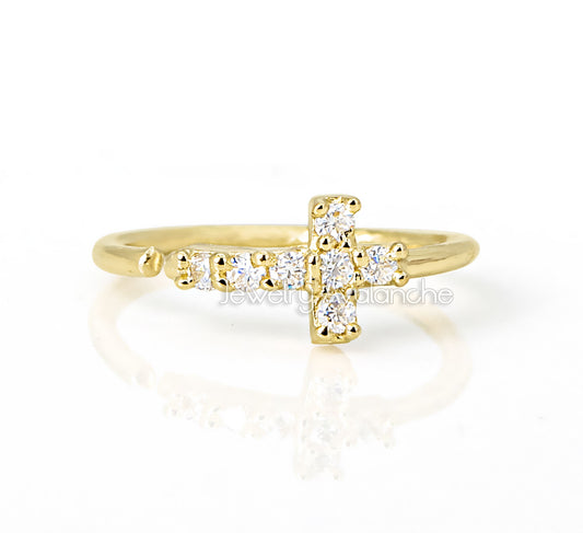 Jewelry Avalanche 14K Gold Cross CZ Nose Hoop Ring, 20G, 8mm, Twist-open
