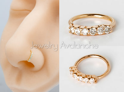 Jewelry Avalanche Unisex 20G 14K Gold Nose Hoop Ring with Moissanites, 6mm Nose Ring