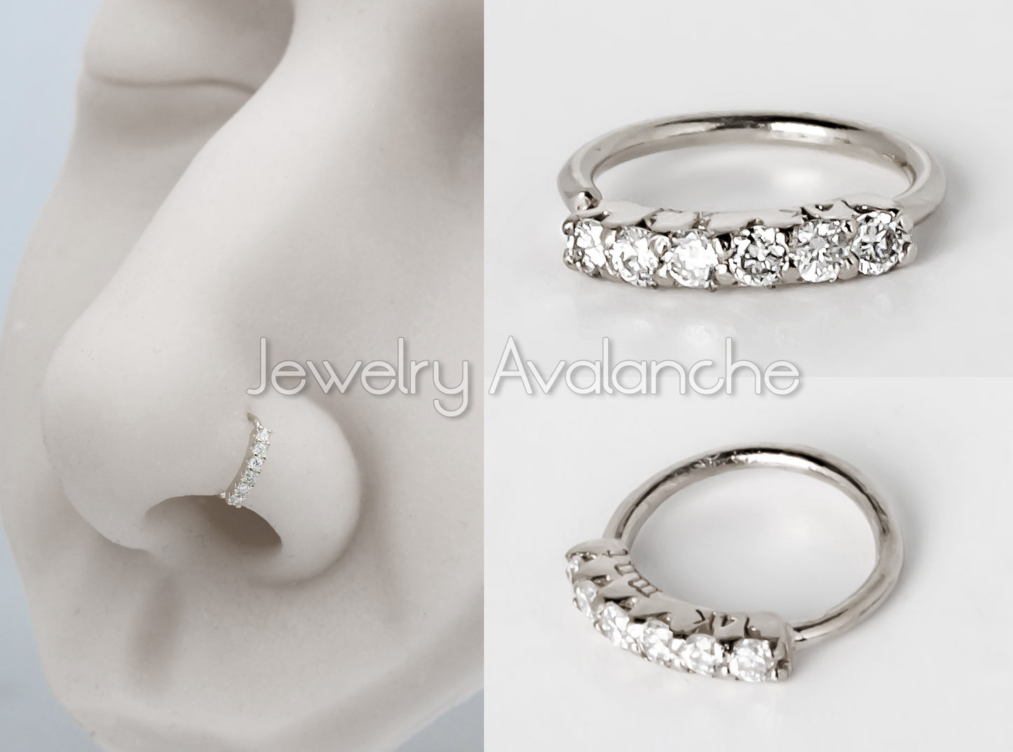 Jewelry Avalanche Unisex 20G 14K Gold Nose Hoop Ring with Moissanites, 6mm Nose Ring
