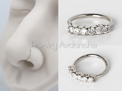 Jewelry Avalanche Unisex 20G 14K Gold Nose Hoop Ring with Moissanites, 6mm Nose Ring