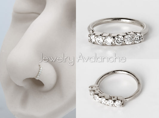 Jewelry Avalanche Unisex 20G 14K Gold Nose Hoop Ring with Moissanites, 6mm Nose Ring