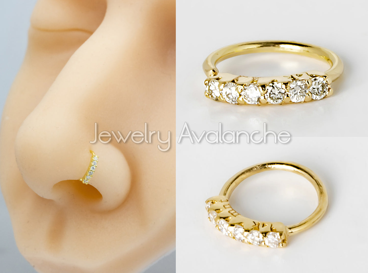 Jewelry Avalanche Unisex 20G 14K Gold Nose Hoop Ring with Moissanites, 6mm Nose Ring