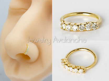 Jewelry Avalanche Unisex 20G 14K Gold Nose Hoop Ring with Moissanites, 6mm Nose Ring