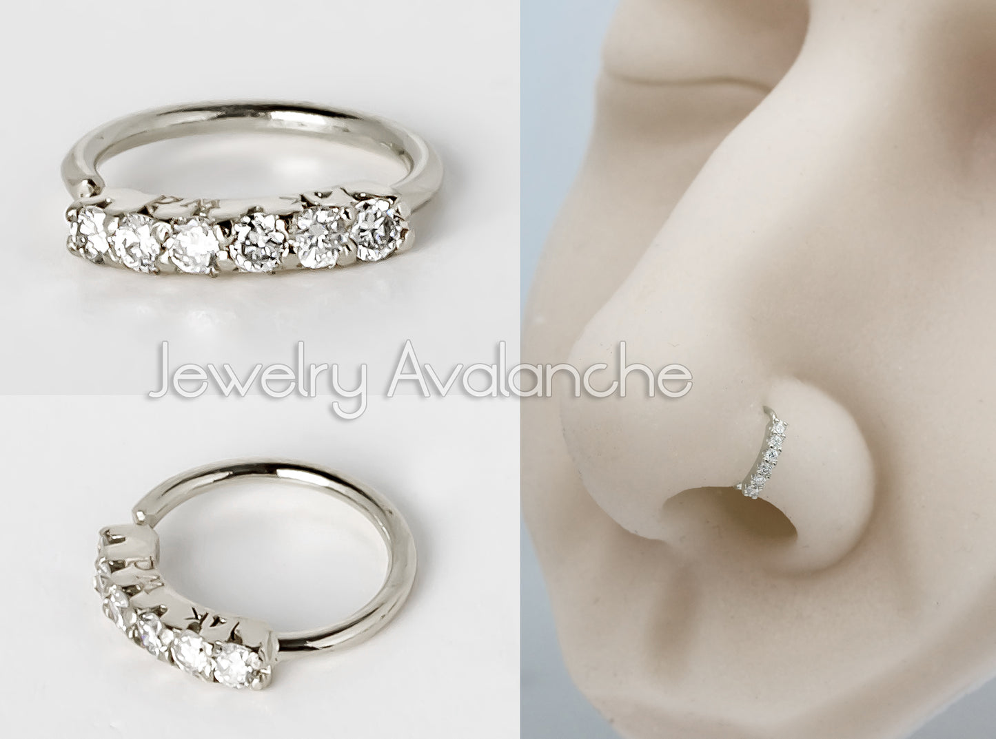 Jewelry Avalanche Unisex 20G 14K Gold Nose Hoop Ring with Diamonds, 6mm Twist-open Nose Ring