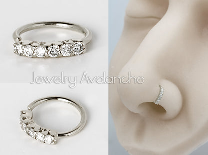 Jewelry Avalanche Unisex 20G 14K Gold Nose Hoop Ring with Diamonds, 6mm Twist-open Nose Ring