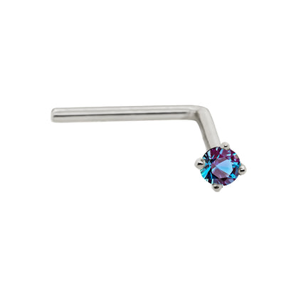 Jewelry Avalanche 22G 14K Gold L-shape Nose Stud with Alexandrite Gemstone