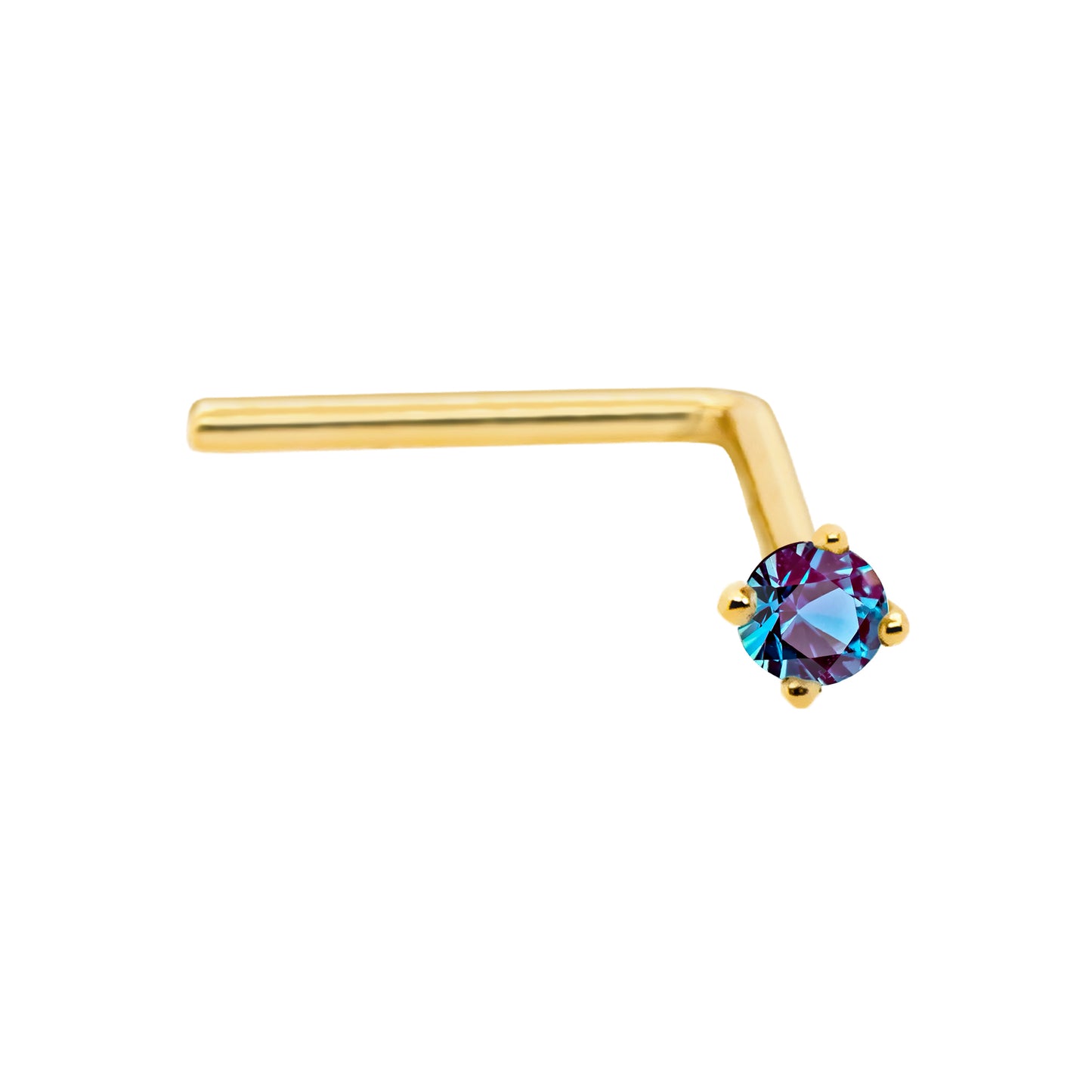 Jewelry Avalanche 22G 14K Gold L-shape Nose Stud with Alexandrite Gemstone