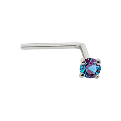 Jewelry Avalanche 22G 14K Gold L-shape Nose Stud with Alexandrite Gemstone