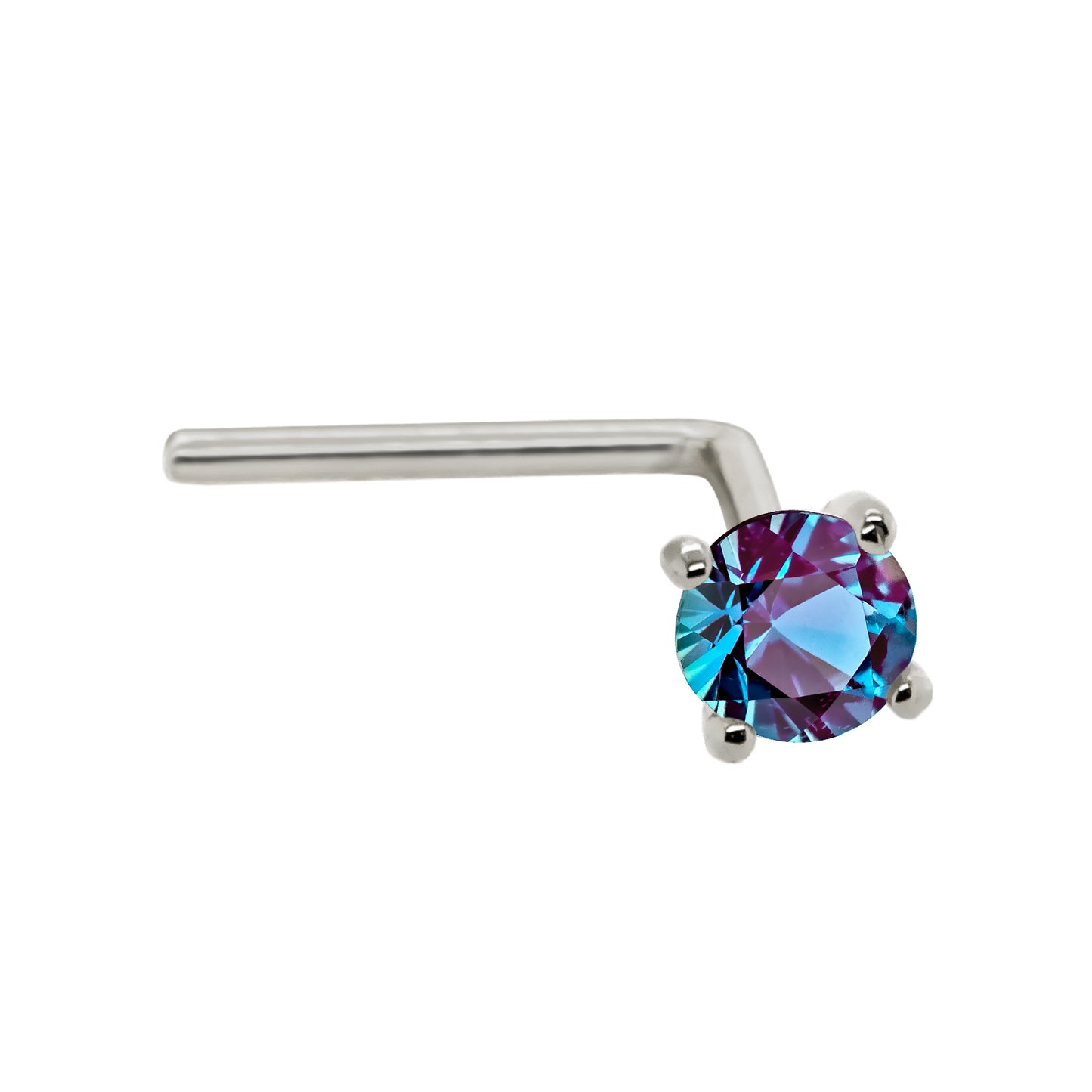 Jewelry Avalanche 22G 14K Gold L-shape Nose Stud with Alexandrite Gemstone
