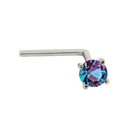 Jewelry Avalanche 22G 14K Gold L-shape Nose Stud with Alexandrite Gemstone