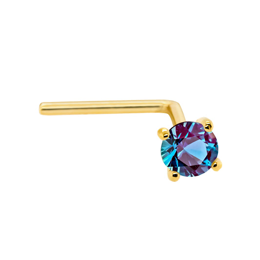 Jewelry Avalanche 22G 14K Gold L-shape Nose Stud with Alexandrite Gemstone