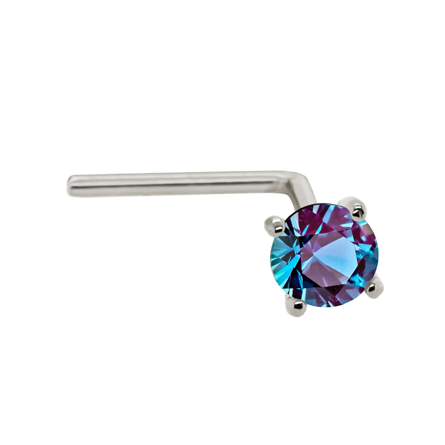 Jewelry Avalanche 22G 14K Gold L-shape Nose Stud with Alexandrite Gemstone