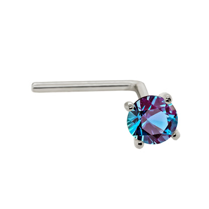 Jewelry Avalanche 22G 14K Gold L-shape Nose Stud with Alexandrite Gemstone