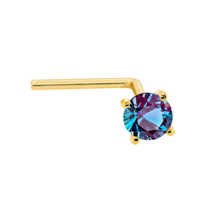 Jewelry Avalanche 22G 14K Gold L-shape Nose Stud with Alexandrite Gemstone