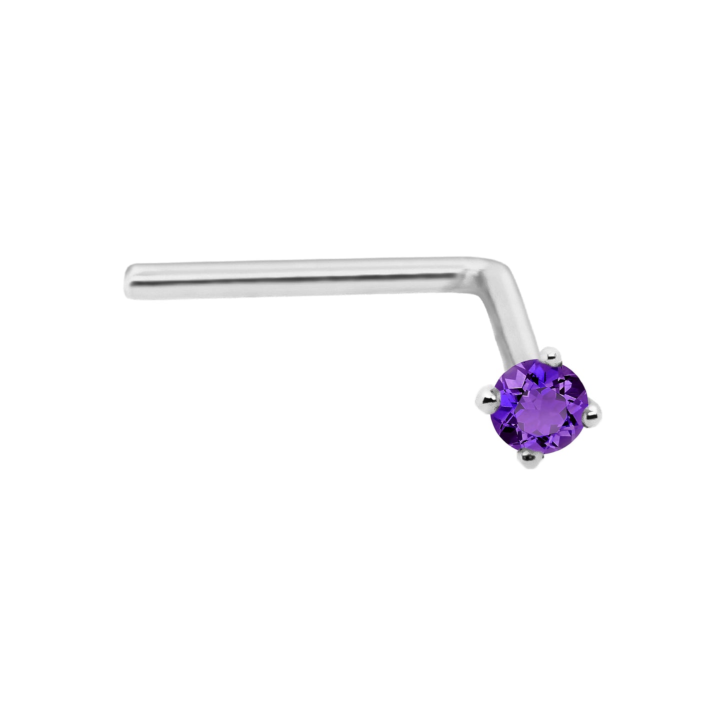 Jewelry Avalanche 22G 14K Gold L-shape Nose Stud with Amethyst Gemstone