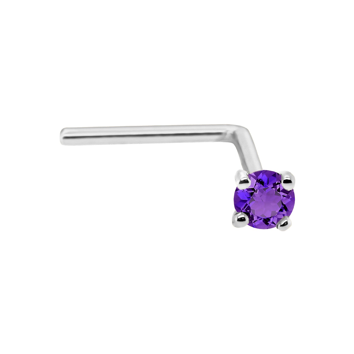 Jewelry Avalanche 22G 14K Gold L-shape Nose Stud with Amethyst Gemstone