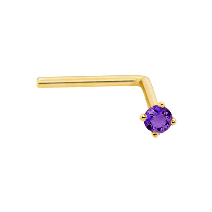 Jewelry Avalanche 22G 14K Gold L-shape Nose Stud with Amethyst Gemstone