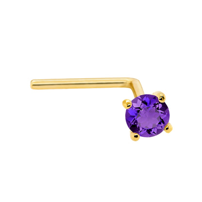 Jewelry Avalanche 22G 14K Gold L-shape Nose Stud with Amethyst Gemstone