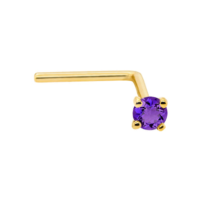Jewelry Avalanche 22G 14K Gold L-shape Nose Stud with Amethyst Gemstone