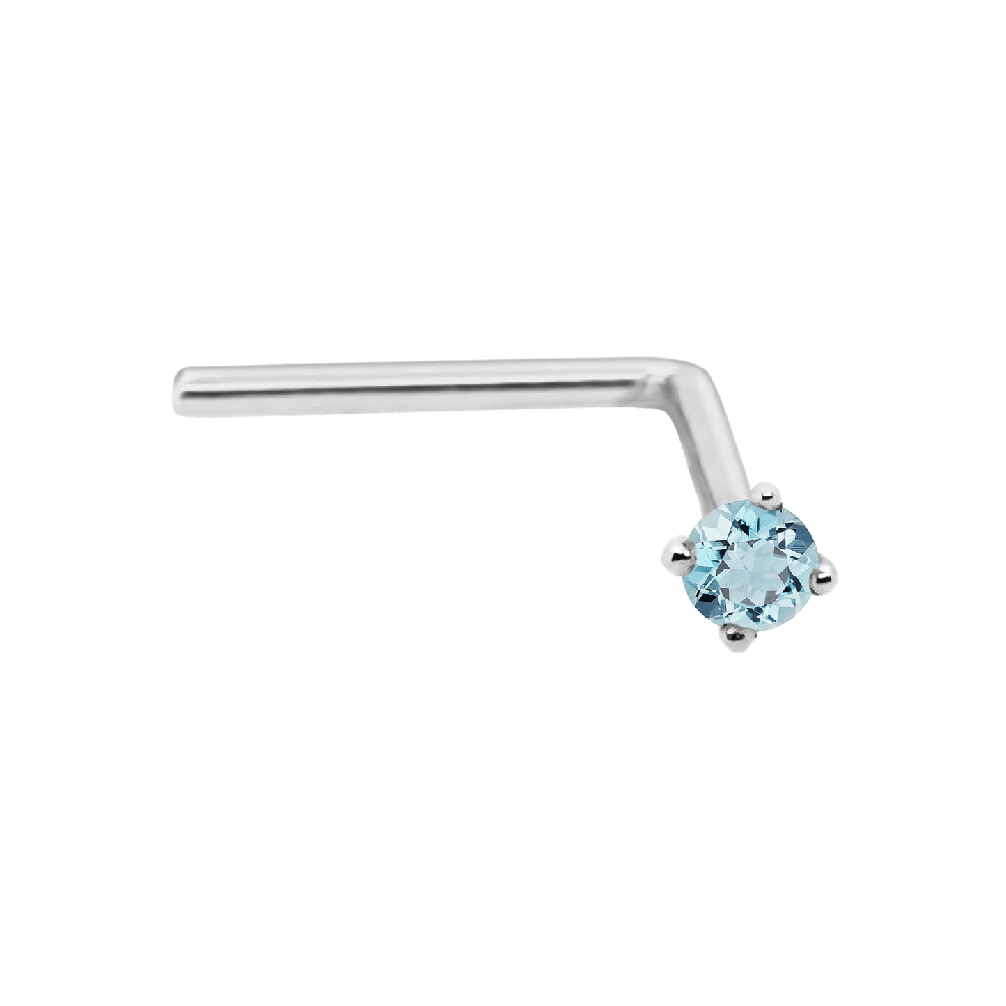 Jewelry Avalanche 22G 14K Gold L-shape Nose Stud with Aquamarine Gemstone