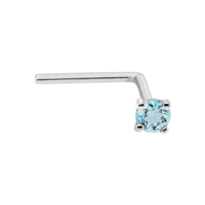 Jewelry Avalanche 22G 14K Gold L-shape Nose Stud with Aquamarine Gemstone