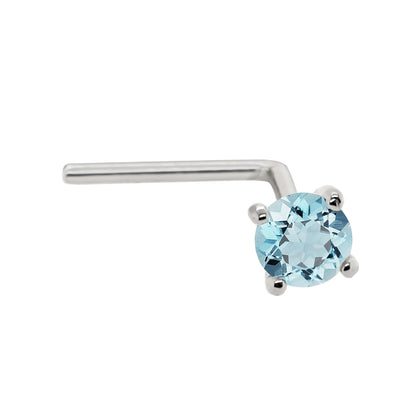 Jewelry Avalanche 22G 14K Gold L-shape Nose Stud with Aquamarine Gemstone