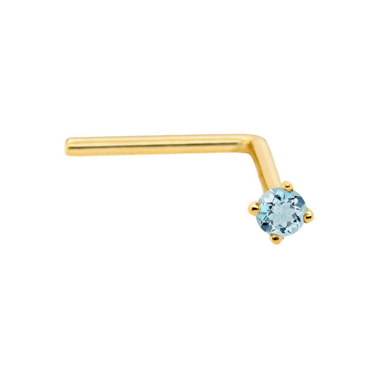Jewelry Avalanche 22G 14K Gold L-shape Nose Stud with Aquamarine Gemstone