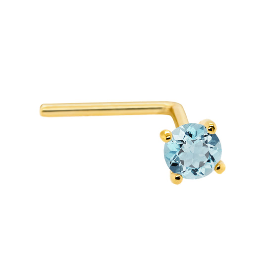 Jewelry Avalanche 22G 14K Gold L-shape Nose Stud with Aquamarine Gemstone