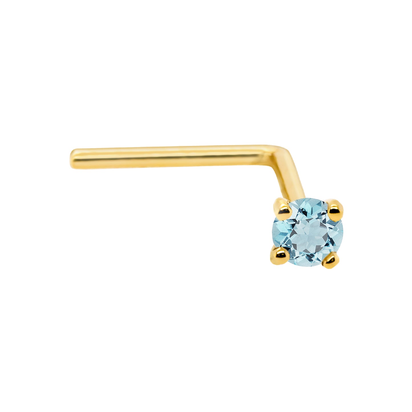 Jewelry Avalanche 22G 14K Gold L-shape Nose Stud with Aquamarine Gemstone