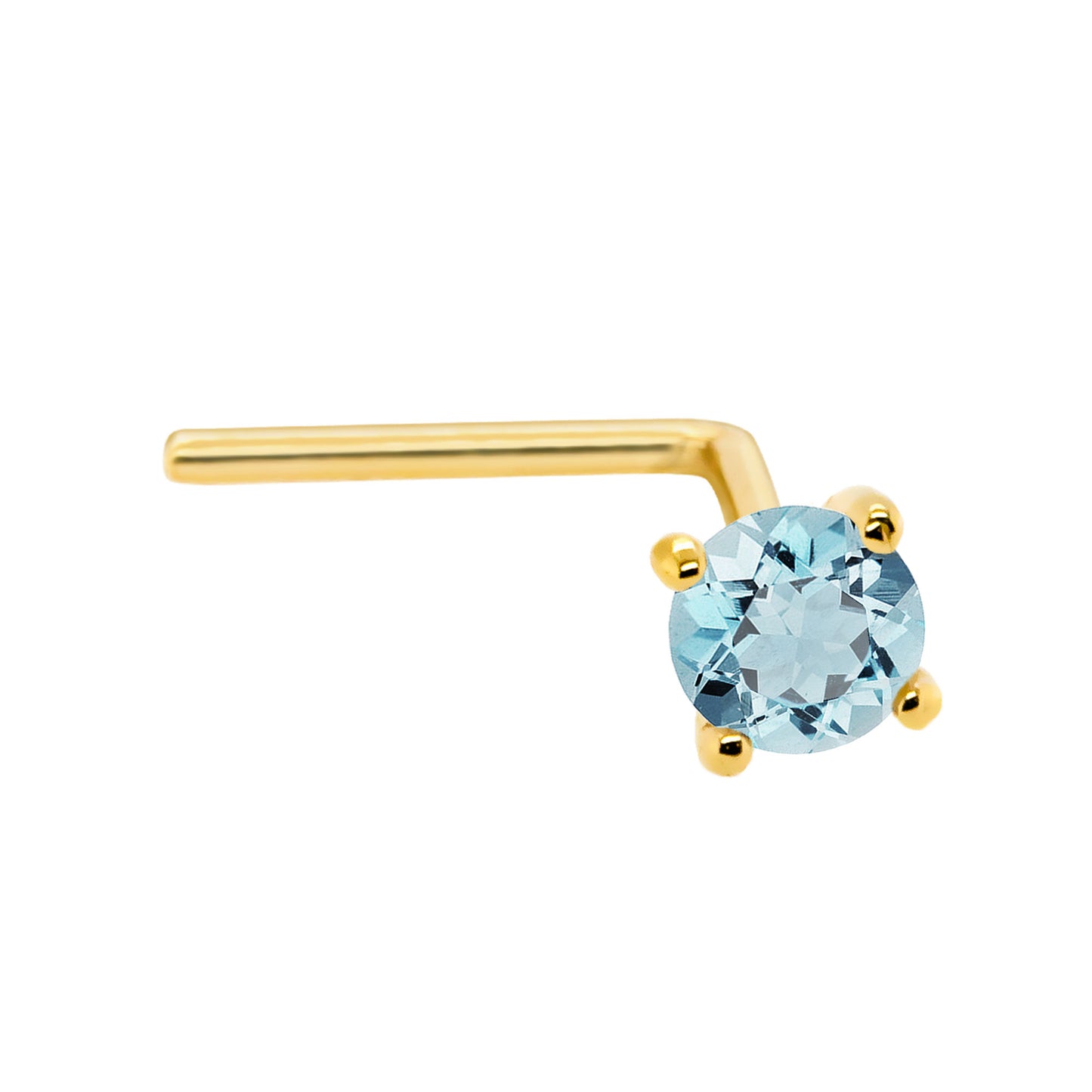Jewelry Avalanche 22G 14K Gold L-shape Nose Stud with Aquamarine Gemstone