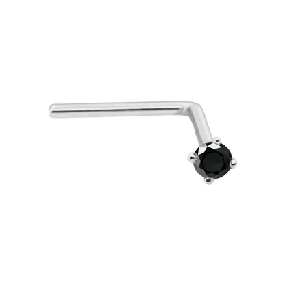 Jewelry Avalanche 22G 14K Gold L-shape Nose Stud with Black Diamond