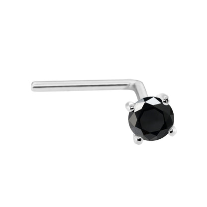 Jewelry Avalanche 22G 14K Gold L-shape Nose Stud with Black Diamond