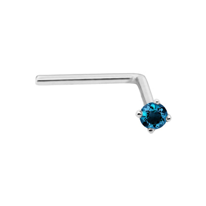 Jewelry Avalanche 22G 14K Gold L-shape Nose Stud with Blue Diamond