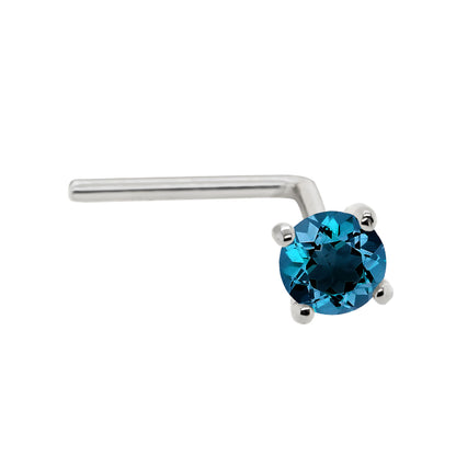 Jewelry Avalanche 22G 14K Gold L-shape Nose Stud with Blue Diamond