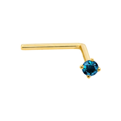 Jewelry Avalanche 22G 14K Gold L-shape Nose Stud with Blue Diamond