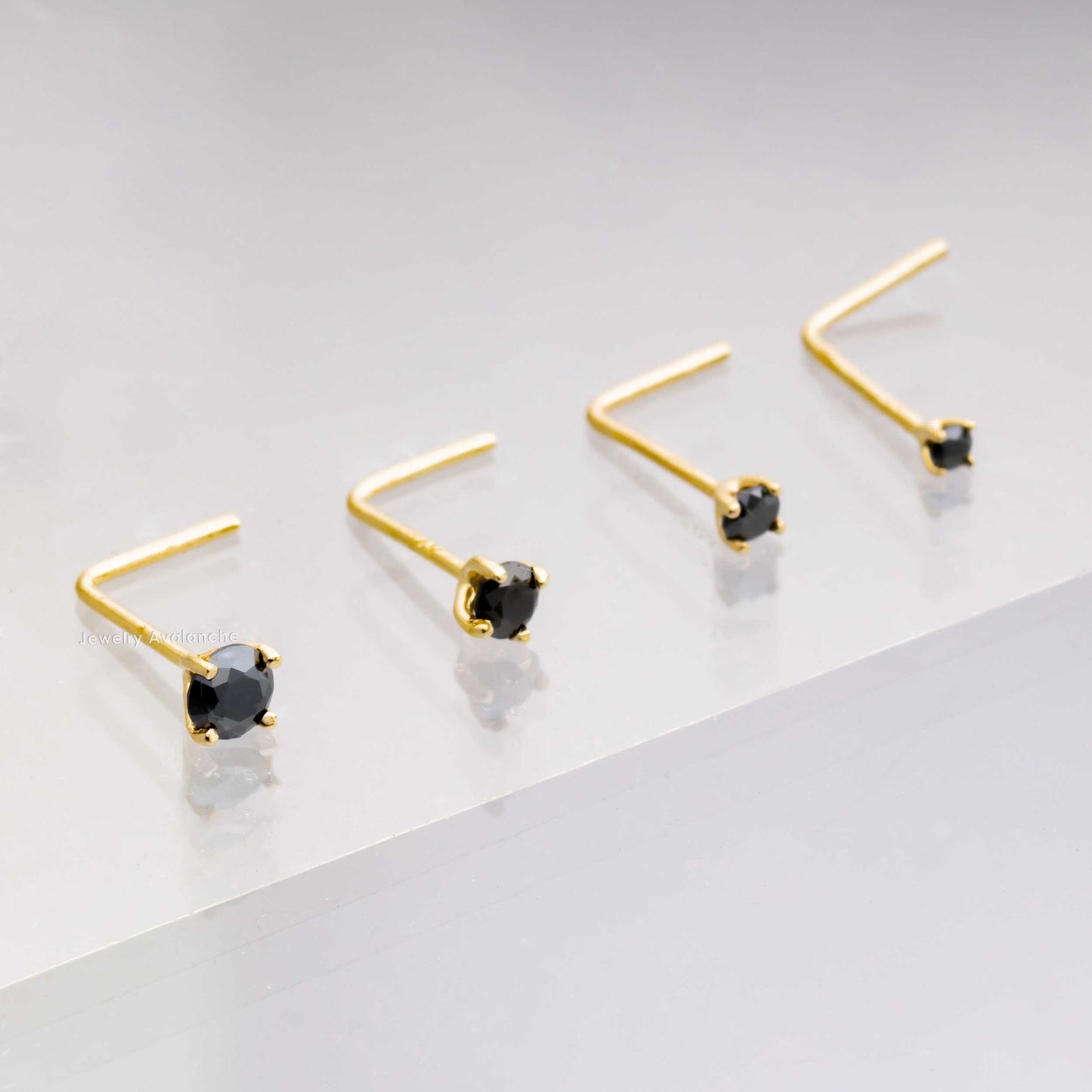 Jewelry Avalanche Black Moissanite 22G 14K Gold L-shape Nose Stud
