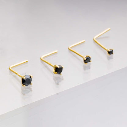 Jewelry Avalanche Black Moissanite 22G 14K Gold L-shape Nose Stud