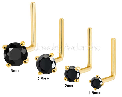 Jewelry Avalanche Black Moissanite 22G 14K Gold L-shape Nose Stud