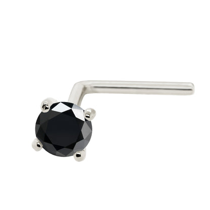 Jewelry Avalanche Black Moissanite 22G 14K Gold L-shape Nose Stud