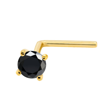 Jewelry Avalanche Black Moissanite 22G 14K Gold L-shape Nose Stud