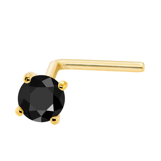 Jewelry Avalanche Black Moissanite 22G 14K Gold L-shape Nose Stud